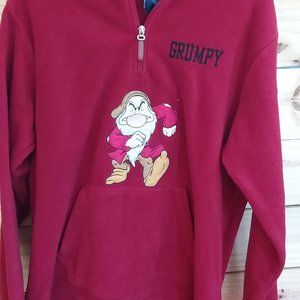 Disney Jacket Grumpy  Women Large Pull Over Sweater Hoodie Ladies Red Fleece